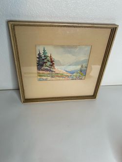 Vintage Mid-Century Signed Landscape Watercolor Painting - Framed 15.5" x 15.5"