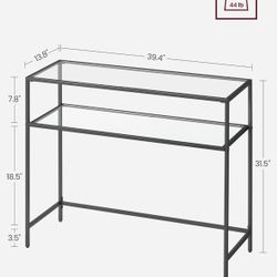 Console Sofa Table, Modern Entryway Table, Tempered Glass Table, Metal Frame, 2 Shelves, Adjustable Feet, for Living Room, Hallway, Black 