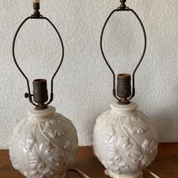 Antique Aladdin Illuminated Ivory Placate Leaf Table Lamps