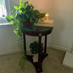 Marble Top Side Table - Vintage Style Accent Table Solid Wood