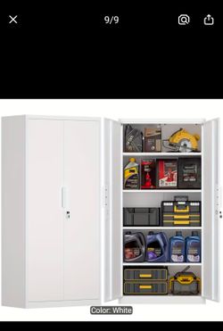 white metal storage cabinet