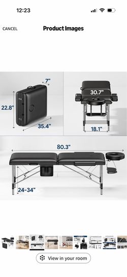 Massage Table Portable, 2-Fold Lash Bed Black
