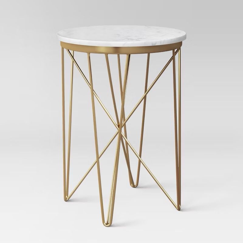 Target Marble Top Round Table Gold - Threshold™: Luxury Glam Steel Frame, No Assembly, Lacquered Finish