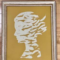 Feathery Profile Silhouette On Yellow - Large Signed Framed Wall Art