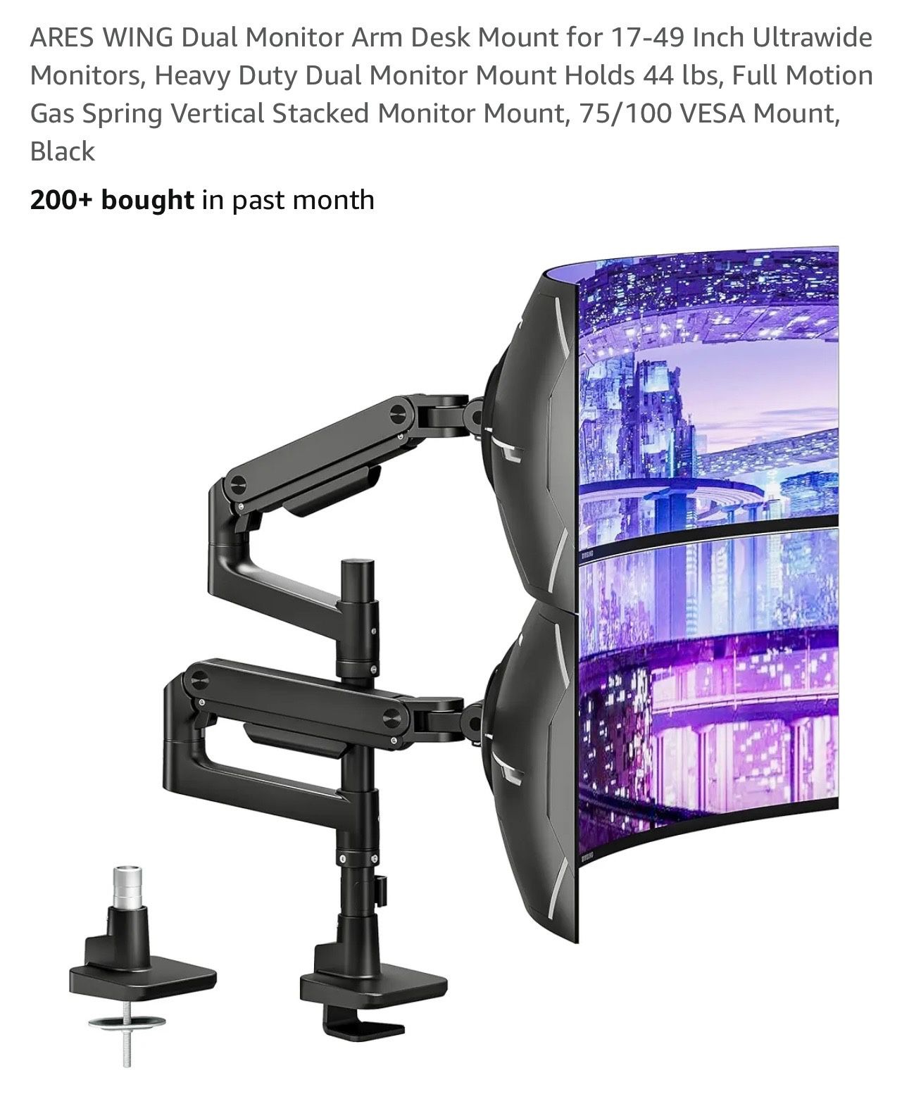 New ARES WING Dual Monitor Arm Desk Mount for 17-49 Inch Ultrawide Monitors, Heavy Duty Dual Monitor Mount Holds 44 lbs, Full Motion Gas Spring Vertic