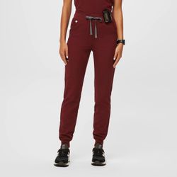 Figs Burgundy Zamora High Waisted - Petite Jogger Scrub Pants - XS - Petite / Burgundy