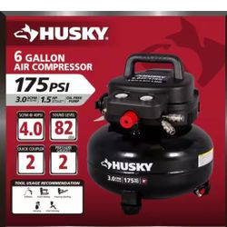 Husky
6 Gal. 175 PSI Electric Oil-Free High Performance Jobsite Pancake Air Compressor with Dual Gauges and 2-Quick Couplers
