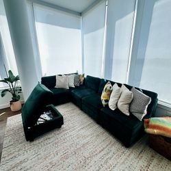 Modular Velvet Sofa with Storage Seat - Pine Green