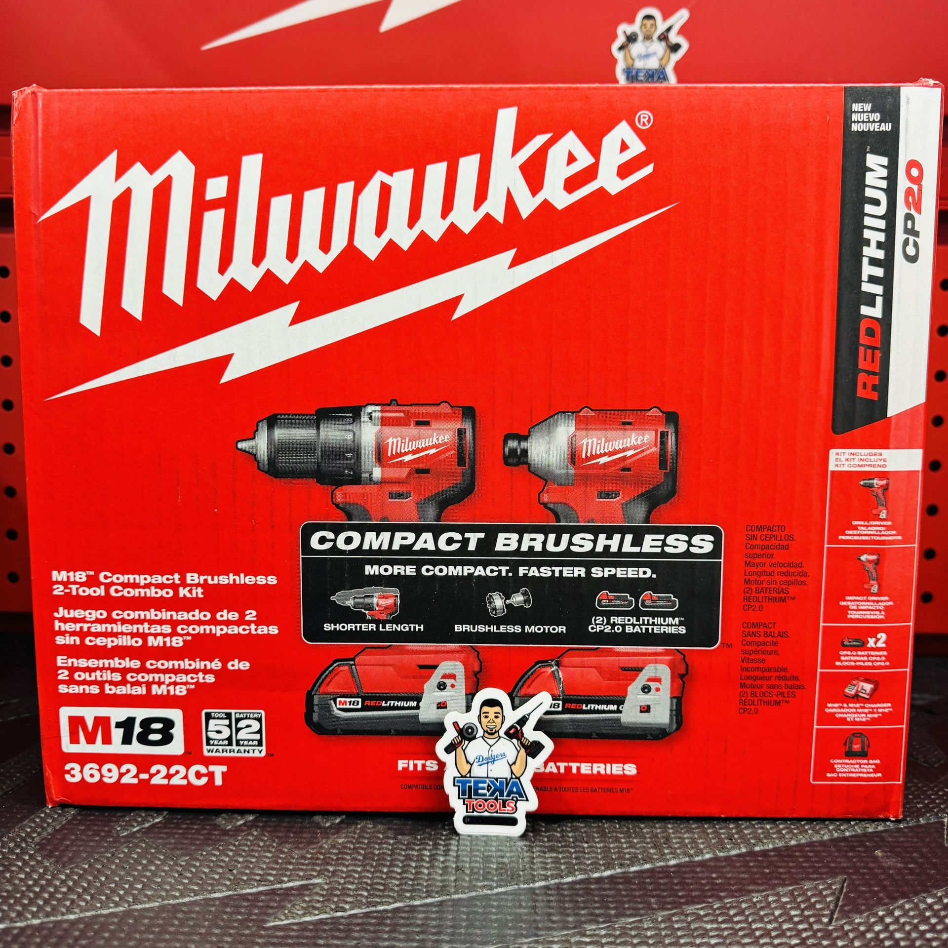 Milwaukee M18 18V Lithium-Ion Brushless Cordless Compact Drill/Impact Combo Kit (2-Tool) w/(2) 2.0 Ah Batteries, Charger & Bag