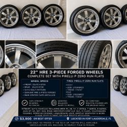 🔥 Authentic 22” HRE 3-Piece Forged Wheels with Pirelli P Zero Run Flats – Complete Ready-to-Install Package 🔥 
