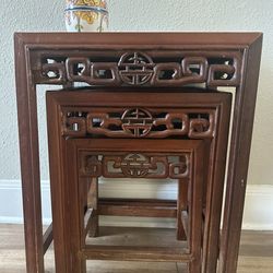 Mid 20th Century Solid Wood Nesting Tables Set Of 3