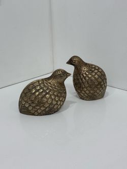 Vintage Mod Century Set Of 2 Brass Quails