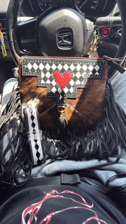 Cherry Checker Tooled & Cowhide Crossbody Bag"