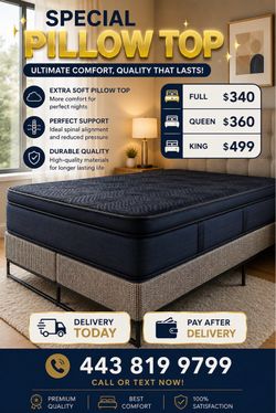 🔥 Special Queen Pillows Top With Free Box Spring - Same Day Delivery