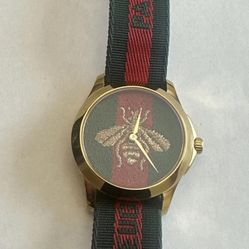 Gucci Ya126487A G Timeless Watch Wristwatch Quartz Bee Embroidery Gold Green Red