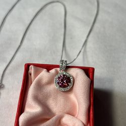 1CT Women’s Pink Moissanite Sterling Silver necklace chain 