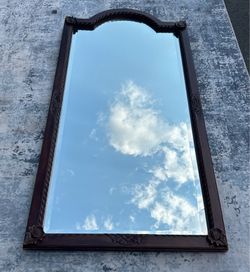 *Delivery Available* Vintage Ornate Beveled Wall Mirror – Carved Dark Wood Frame