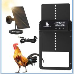 Automatic Chicken Coop Door, Aluminum Chicken Coop Door with Anti-Pinch Feature, Automatic Chicken Door with LCD Display, Solar Chicken Coop with Time