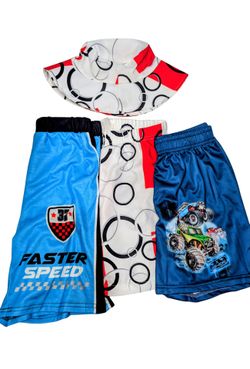 Boys Summer Shorts Lot 3pr & Matching Bucket Hat 9-10