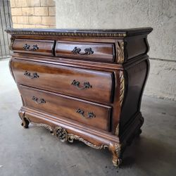 FAUX MARBLE DARK  WOOD BOMBAY CHEST 4 DRAWERS 