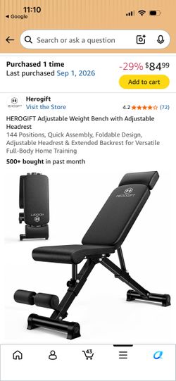 HEROGIFT Adjustable Weight Bench 健身椅 - Foldable, 144 Positions (New)