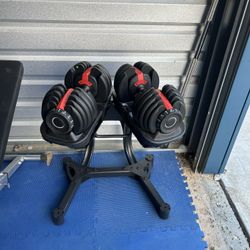 SALE‼️ New pair of https://offerup.com/redirect/?o=NTIubGI= adjustable dumbbells with stand . 105lb in total. New in box 📦 $300