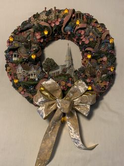 Thomas Kinkade Spring Village Wreath