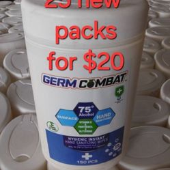 New 25 Packs of GERM COMBAT Hygienic Instant Hand Sanitizing DISINFECTANT WIPES, 150 Count