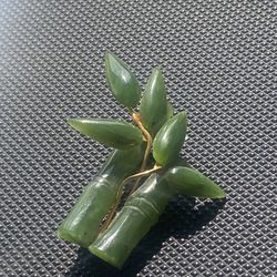 LaineVin Vintage 1960 Chinese Jade Bamboo Brooch