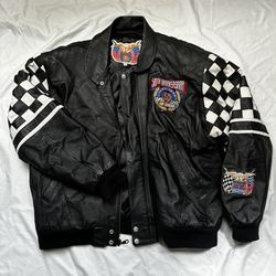 Vintage Leather Nascar Bomber Jacket