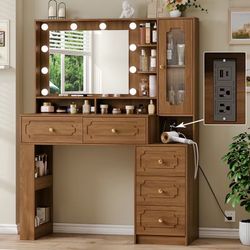 Vanity Desk with Lighted Mirror and Storage