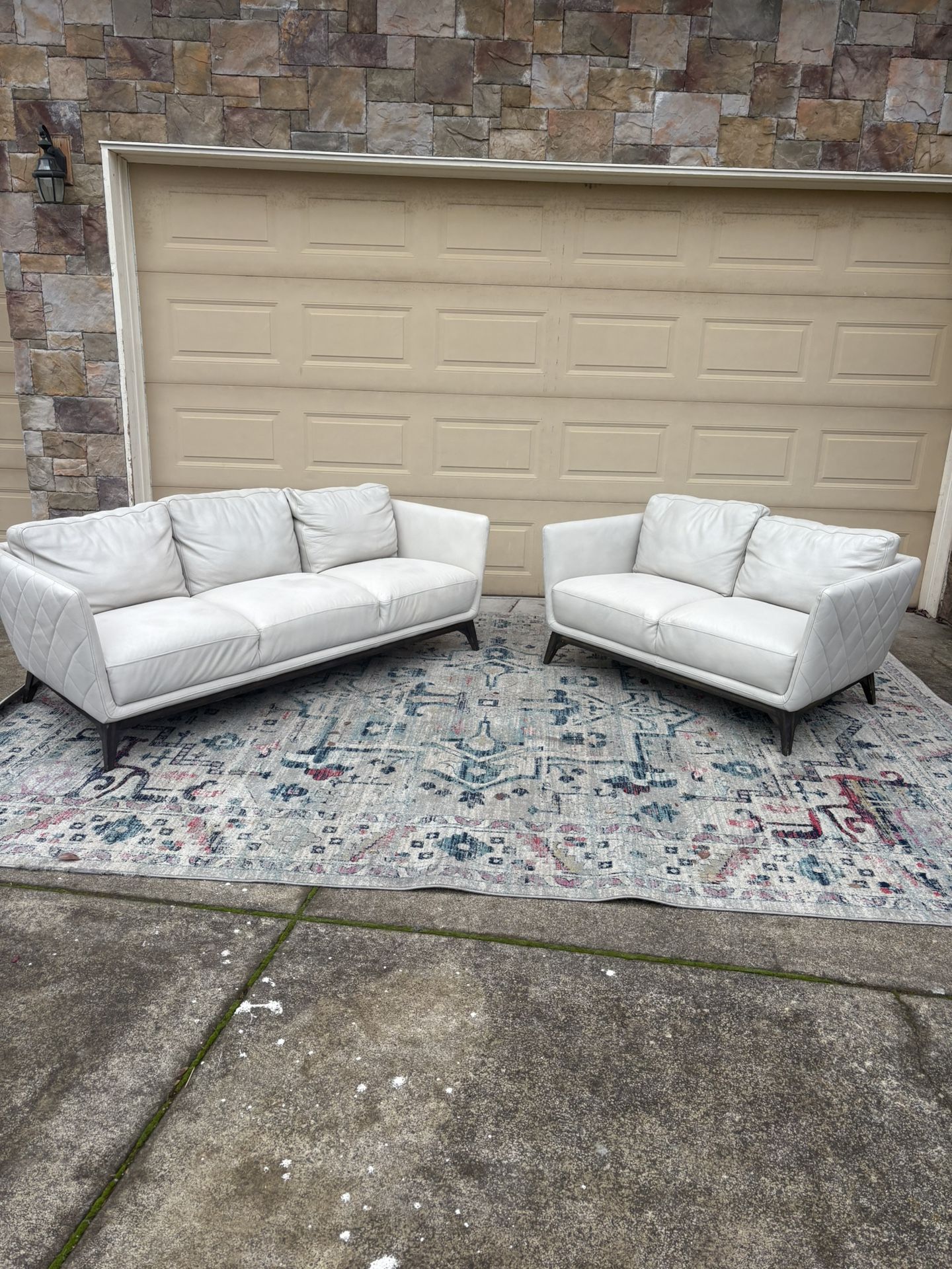 Modern White Leather Sofa & Loveseat Set 