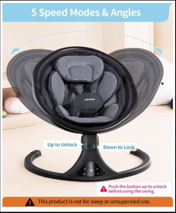 Electric Infant- Baby Rocker-Swing, Bluetooth, Remote (Black)LAREX