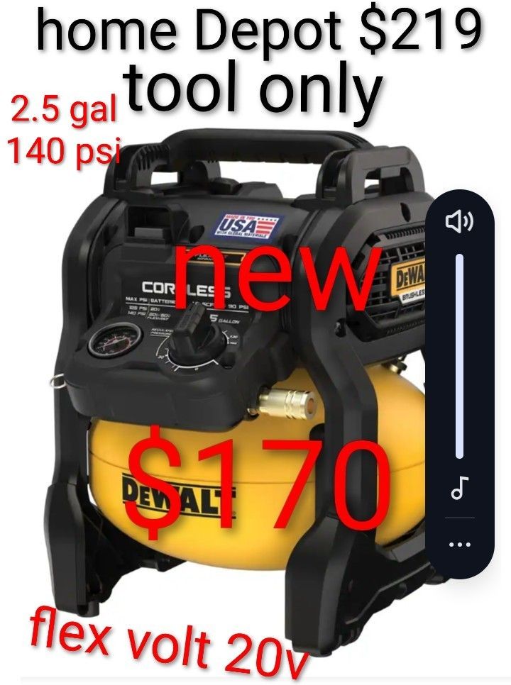 DeWalt 20v 140psi Flex volt (Tool Only) $170