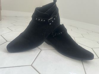 Black Suede Ankle Boots with Studded Strap