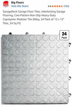 Big Floors GarageDeck Interlocking Coin Garage Floor Tiles 12x12 24 sq ft (color: alloy)