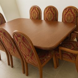 Solid Wood Extendable Dining Table w/ 8 Chairs (6 Armless, 2 Arm) – OBO