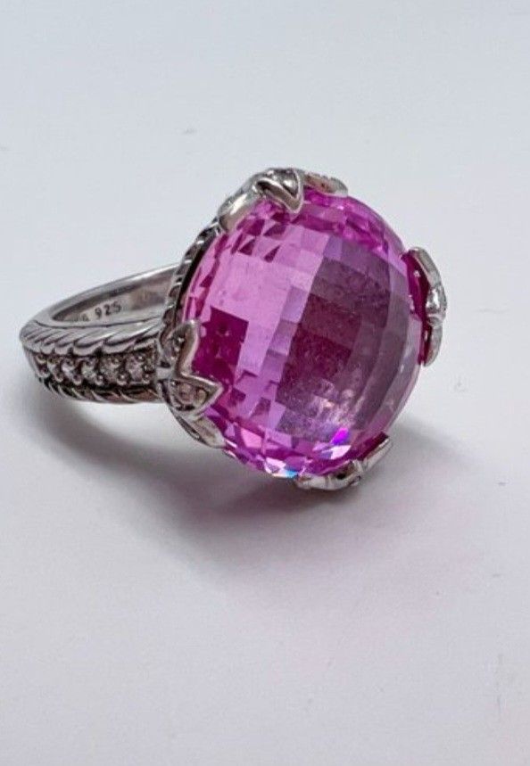 Judith Ripka Simulated Pink Sapphire and Cubic Zirconia Sterling Silver Ring

