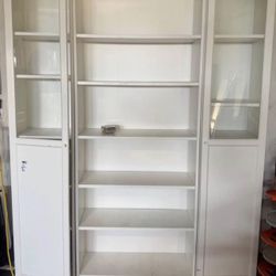 IKEA Billy Bookcase Set with Oxberg Glass Doors – White