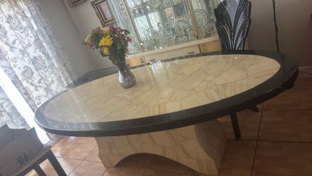 Marble oval dining table