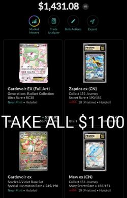 $1431+ Pokemon Collection Selling all $1100 below %80 Take vintage 1st edition base set to mid era, modern with sealed McDonald etc with portfolio rea