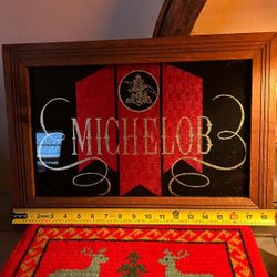 CUADRO ANTIGUO DE MADERA Y CRISTAL MICHELOB