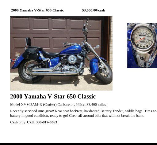 Photo 2000 Yamaha V Star 650 classic