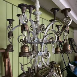 vintage Shabby Chic Rod Iron Chandelier With Candle Holders