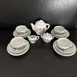 Vintage Porcelain Mini Complete 17pc Tea Set Floral Motif
