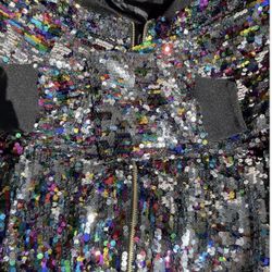 Cresay Women's Sequin Fitted Long Sleeve Zipper Blazer Bomber Jacket
