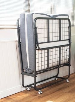 Folding Bed Cot with Mattress /Rollaway Cot w/ Metal Frame/ Portable Guest Bed on Wheels with Storage Cover