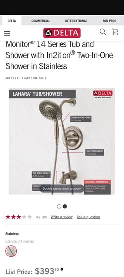 Delta Monitor Lahara Tub and Shower with Two-In-One in Stainless