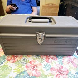 VINTAGE CRAFTSMAN GREY PLASTIC TOOLBOX WITH TRAY