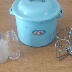 Vintage 1950s AMSCO Toy baby bottle sterilizer with bottles and nipples